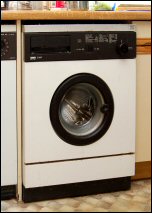 An ancient washing machine in the author's kitchen.