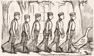 A Punch cartoon showing recruits goose-stepping.