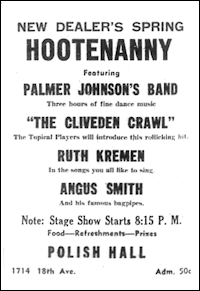 An advertisement for a hootenanny from the Washington New Dealer