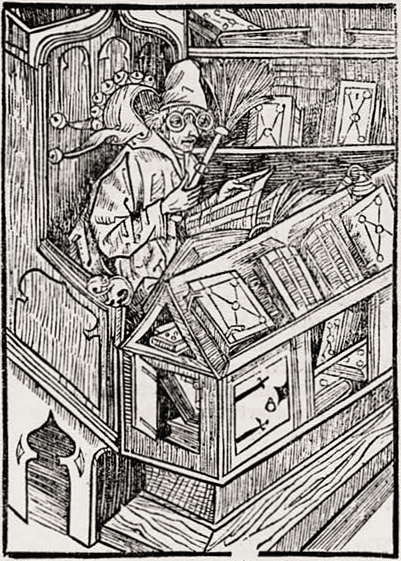 Medieval woodcut of book collector