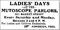 This advertisement for ladies' day at a mutoscope parlor